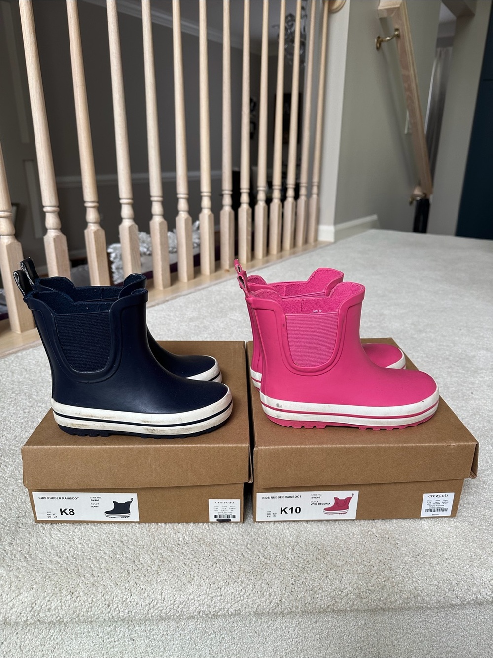 J. Crew Factory Kids Rubber Chelsea Rain Boots in Navy & Hot Pink